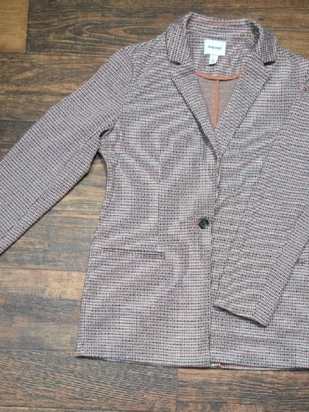 Nine West Pink and Brown Houndstooth Single-Button Blazer